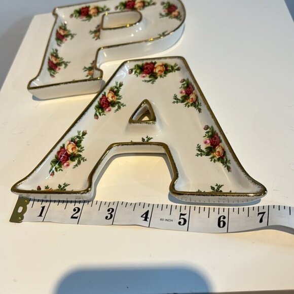 Royal Albert “old country roses” set of 2 letter dishes “A” “P” - Picture 7 of 7